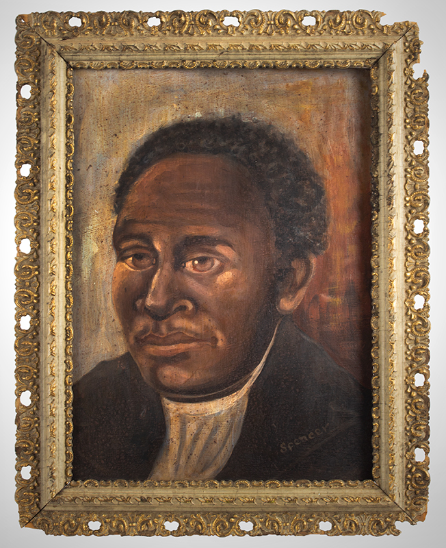 Vintage Portrait, African American Gentleman, African American Southern Artist, Signed in oyster white paint: "Spencer," Likely Circa 1900, Image 1