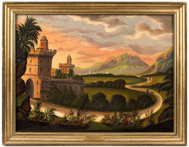 Landscape Painting, Mountain and Castle By Thomas Chambers, Image 1
