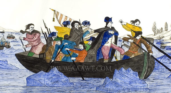 Folk Art, The Utica Master, Lawrence Ladd, Washington Crossing the Delaware Museum exhibit title card on verso, entire view sans frame