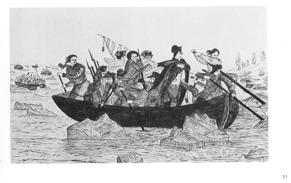 Folk Art, The Utica Master, Lawrence Ladd, Washington Crossing the Delaware Museum exhibit title card on verso, book scan 3