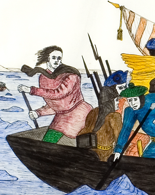 Folk Art, The Utica Master, Lawrence Ladd, Washington Crossing the Delaware Museum exhibit title card on verso, detail view 4