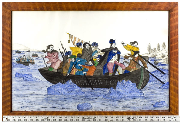 Folk Art, The Utica Master, Lawrence Ladd, Washington Crossing the Delaware Museum exhibit title card on verso, scale view