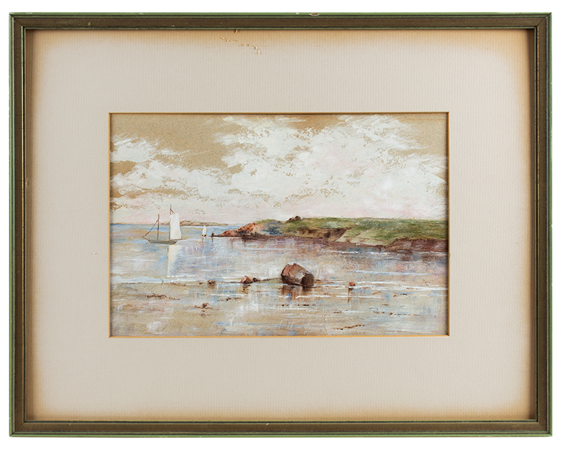 Vintage Pastel on Paper, Summer Sailboats - Tidal Landscape, Image 1