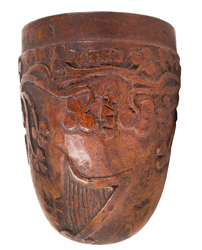 Antique Carved Folk Art Pipe Bowl, Fruitwood, Image 1