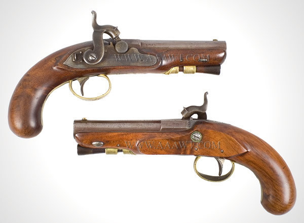 Pocket Pistols, Pair of Converted Percussion Sidelocks, Full Stocks, By H.W. Mortimer and Son, London Gunmakers to His Majesty, Image 1