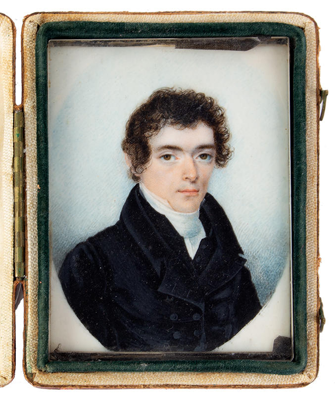 Fine Miniature Portrait, American School, Gentleman.<br />
Anonymous, 1821, AE 23 (Verso dated), Image 1