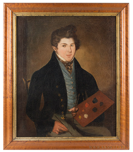 Portrait, Artist with Palette Seated in Side chair, American School. Anonymous, Circa 1820, Image 1