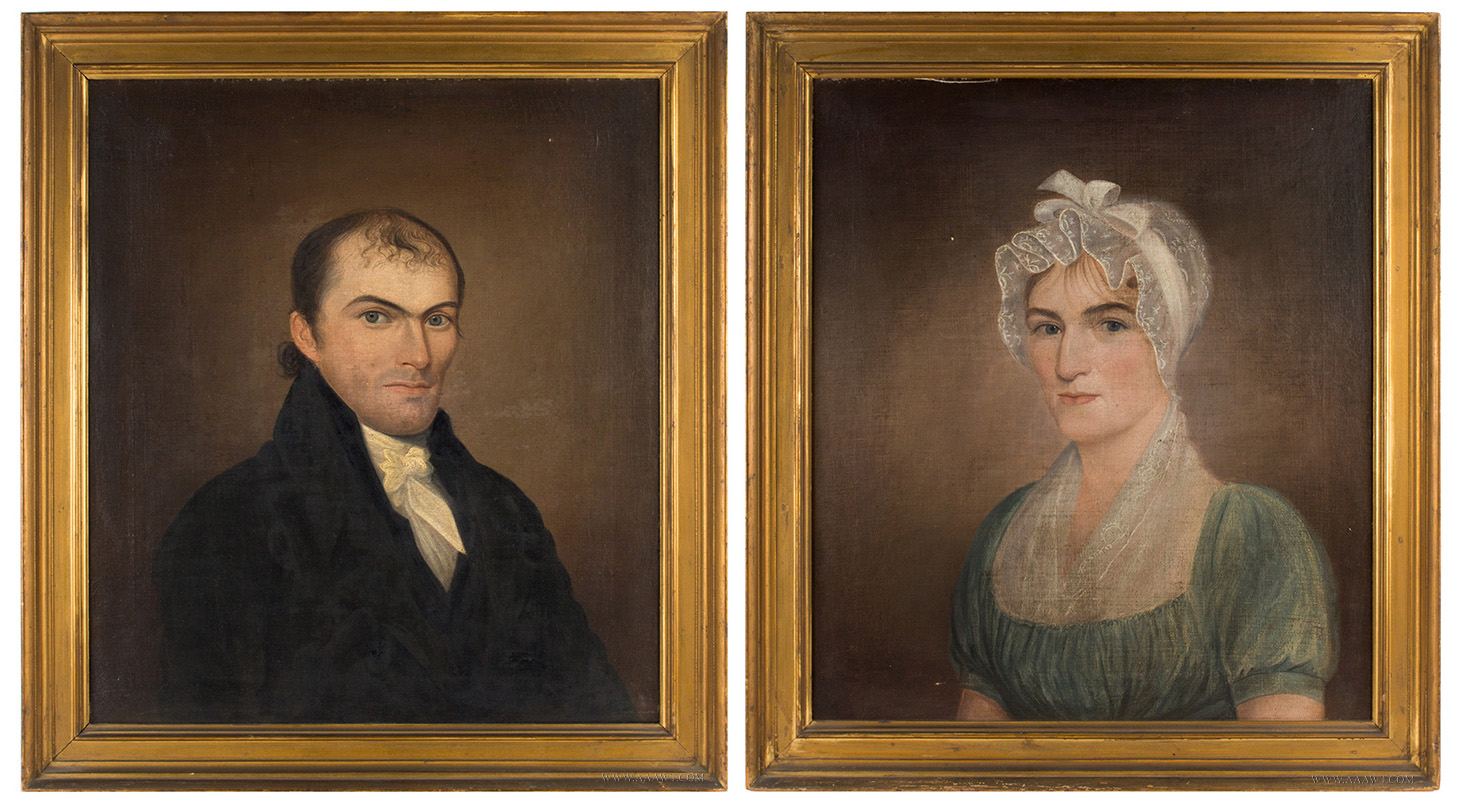 Pair of Federal Pendant Portraits, Man and Woman. Anonymous, American School, early 19th century, Image 1