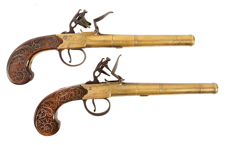 Pair of Antique Flintlock Box-Lock Pistols, William Grice, London, 18th Century, Image 1