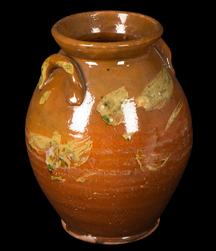 Redware Jar, Lug Handles, Broadly Brushed Slip Decoration Probably Nathaniel Seymour, Harford, Connecticut, entire view 4