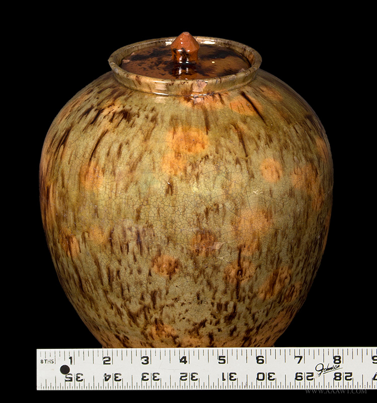 Redware Jar, Ovoid, Chinese Form, Outstanding Form and Glaze, Fine & Rare Southeastern Massachusetts, Bristol County, scale view