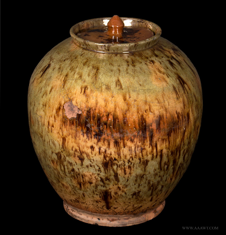 Redware Jar, Ovoid, Chinese Form, Outstanding Form and Glaze, Fine & Rare Southeastern Massachusetts, Bristol County, entire view
