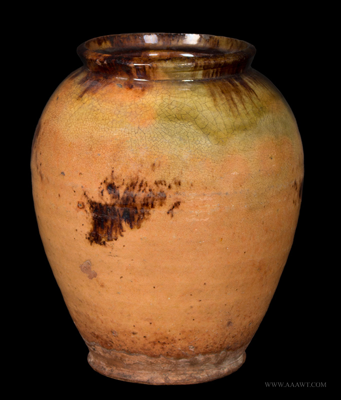 Redware Jar, Bristol County, Massachusetts, Unusual Color Combination, entire view 2
