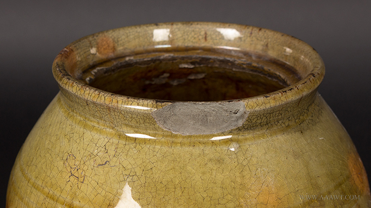 Ovoid Redware Jar, Bristol County, Massachusetts, Beautiful Glaze, detail view