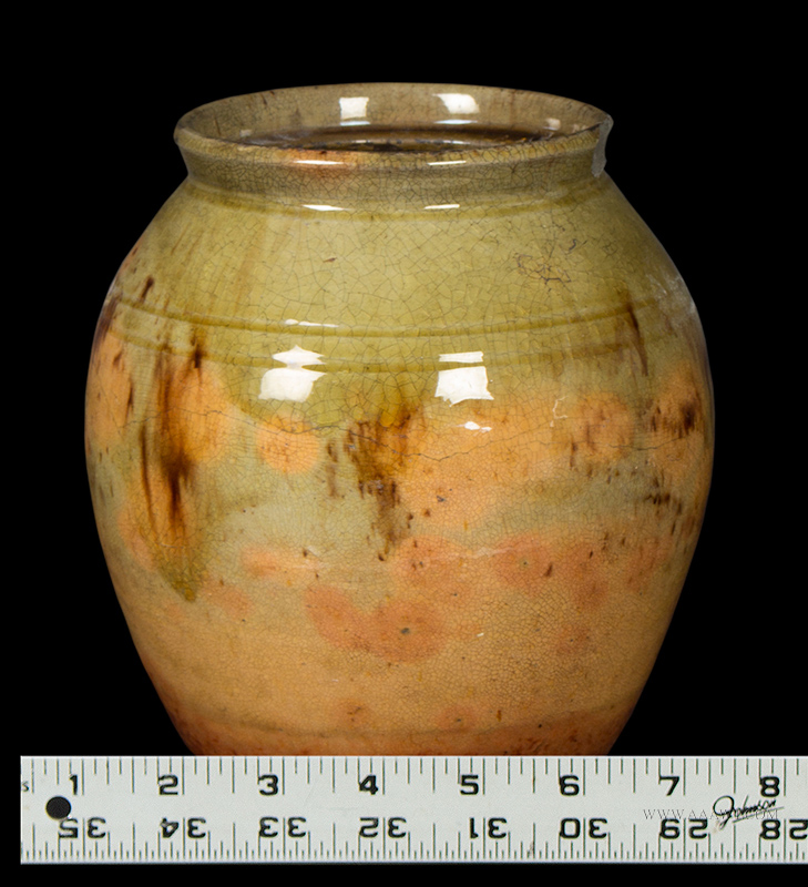 Ovoid Redware Jar, Bristol County, Massachusetts, Beautiful Glaze, ruler view