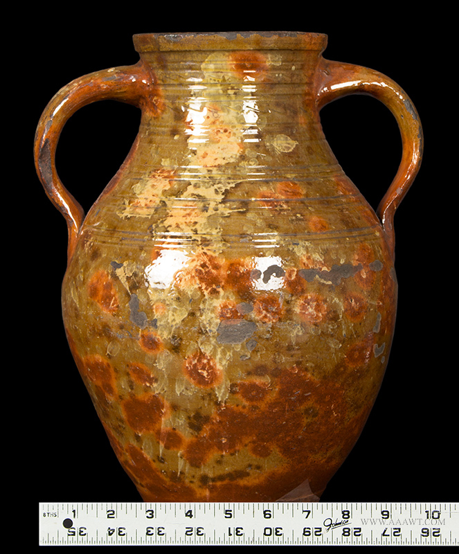 Redware Vase, Amphora Form, Large Double Handle, Rare and Important New England, Likely Massachusetts, scale view
