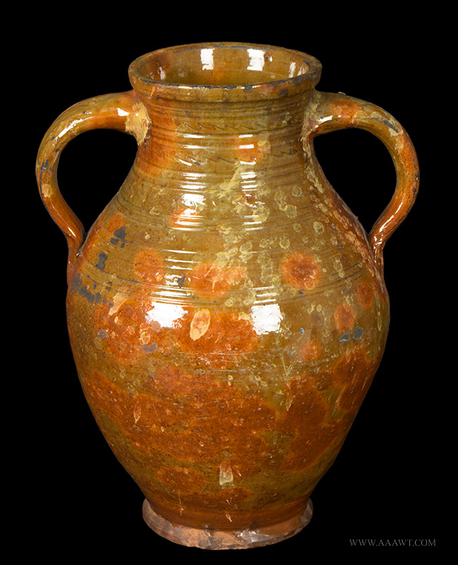 Redware Vase, Amphora Form, Large Double Handle, Rare and Important New England, Likely Massachusetts, entire view