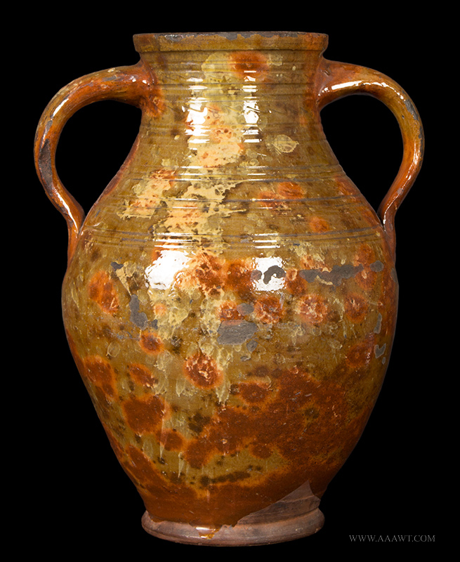 Redware Vase, Amphora Form, Large Double Handle, Rare and Important New England, Likely Massachusetts, entire view 3