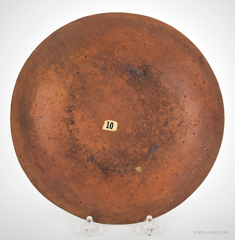 Redware Dish, Dryville Pottery, Pennsylvania, Green and Brown Four Quill Slip Dry Pottery, Active 1804-1880, Berks County, Pennsylvania, back view