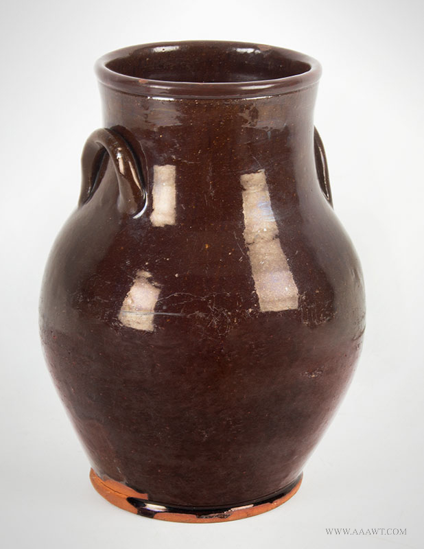 Ovoid Redware Jar, Handled, Gracefully Potted, Dark Brown Glaze, Image 1