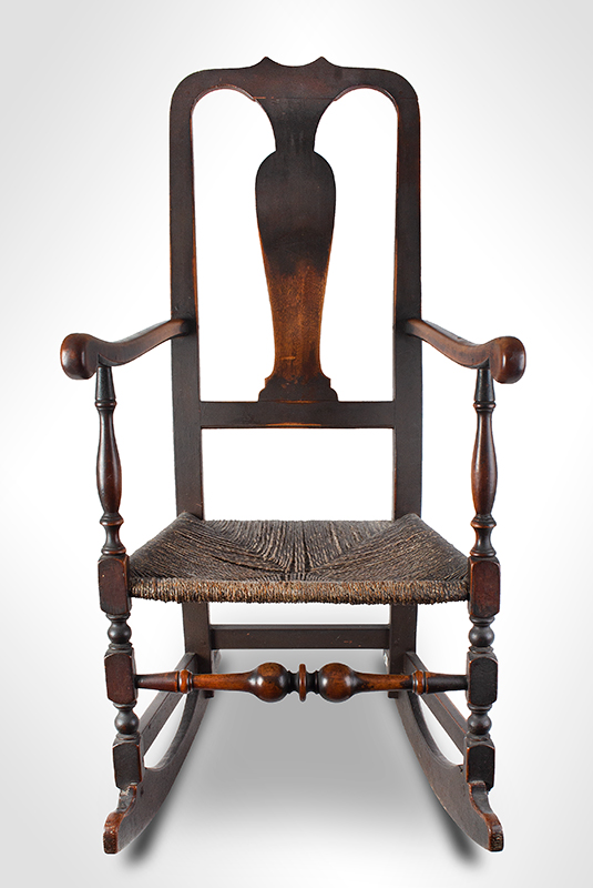 18th Century Queen Anne Rocking Chair, Outstanding Surface History
New England, circa 1750
Robust and elegant turnings, generous proportions, great comfort…, entire view 2