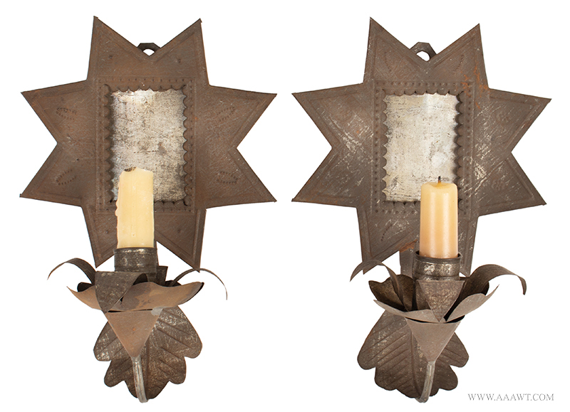 Candle Sconces, Pair, Tinned Sheet Iron, New Mexico, Image 1