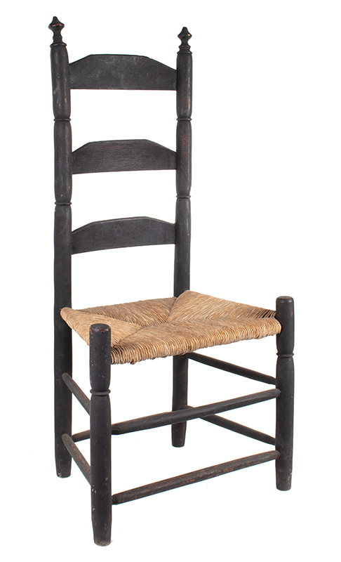 Early Ladder-back Side Chair in Original Black Paint New England, circa 1790-1830, Image 1