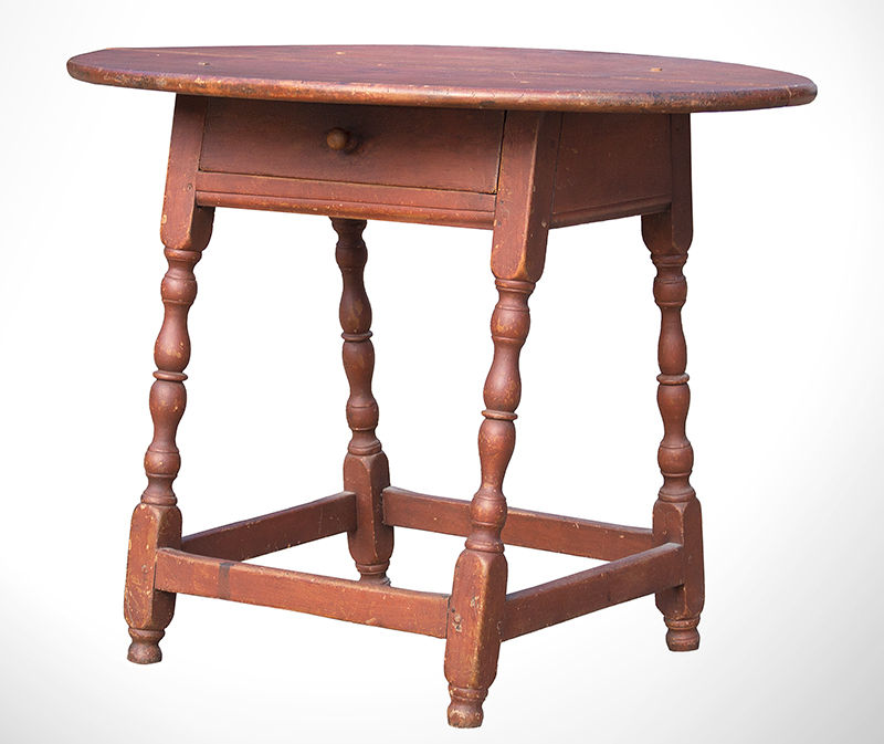 William and Mary Tavern Table, Old Red Paint, New England, Likely Massachusetts, entire view