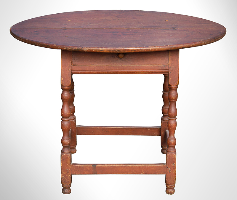 William and Mary Tavern Table, Old Red Paint, New England, Likely Massachusetts, entire view 6