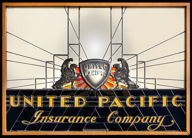 Art Deco Stained Glass Trade Sign, United Pacific Insurance Company, Image 1