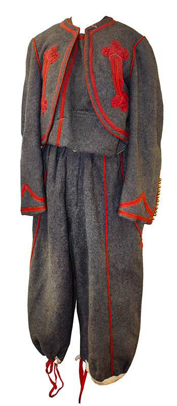 Antique Papal Zouave Uniform, Gray Wool with Red Trim, Brass Buttons, Image 1