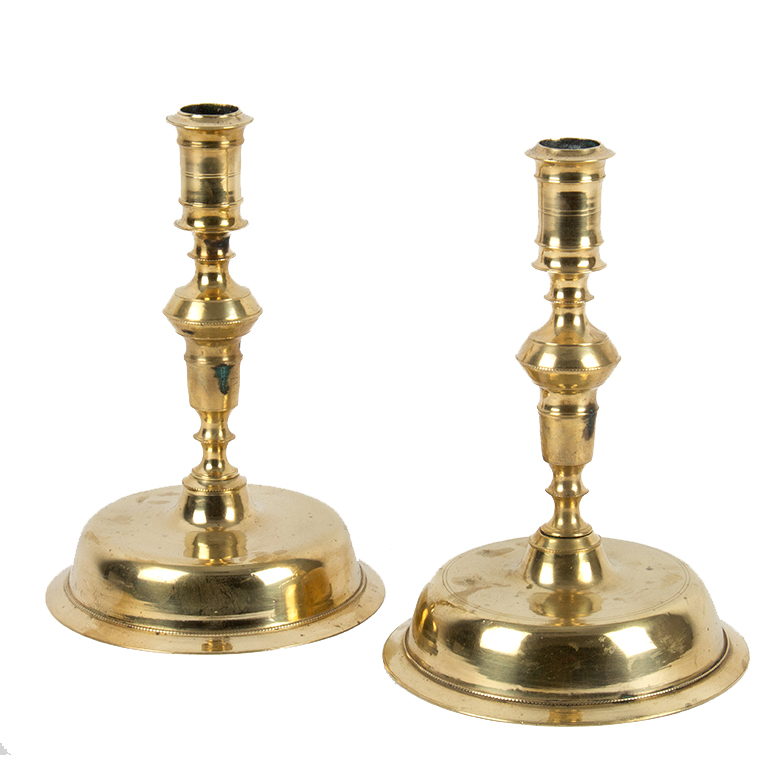 Candlesticks, A Fine Matched Pair of Copper Alloy, Low Bell Base Sticks, Image 1