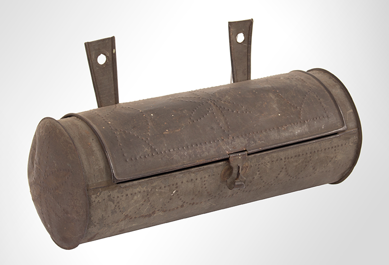 Tinned Sheet Iron Hanging Cylindrical Candle Box, Punch Decorated<br />
American <br />
, Image 1