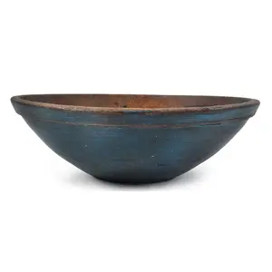 Early New England Treenware Bowl in Blue Paint