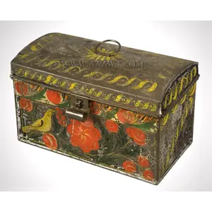 Toleware Box, Painted Tin Trunk,
Paddle Tail Bird