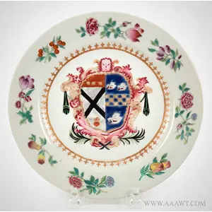 Porcelain, Chinese Export Armorial Dish, Arms of Johnstone Impaling Gordon, Chia Ch'ing