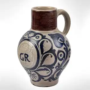 Westerwald Stoneware Jug, GR Royal Monogram, Tall and Very Bulbous
