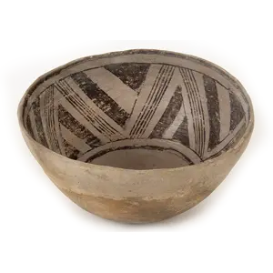 Prehistoric Anasazi Pottery Bowl, Black on White, Light Gray Pottery