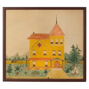 Folk Art House Portrait and Environs, Drawn by Harry T. Carson, Aged 13