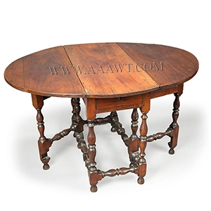 Antique Gateleg Table, William and Mary, Robust Turnings, Good Color