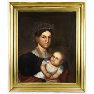 Folk Art Portrait, Mother and Infant, Attributed to Zedekiah Belknap (1781-1858)