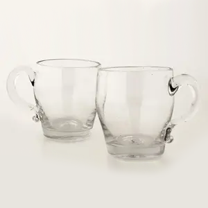 Blown Colorless Glass Punch Cup or Mug with Handles, Matched Pair