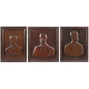 Carved Oak Portrait Plaques, Lot of Three, By Beguin