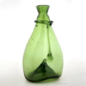 Late Persian Blown Saddle Flask, Light Apple Green