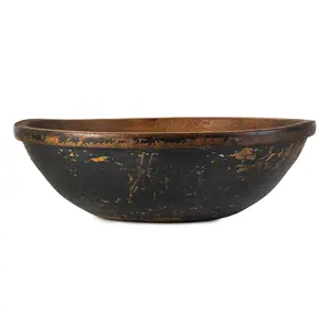 Large Antique Bowl, Raised Rim, Treenware, Old Paint