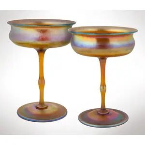 Large Pair, Tiffany Studios Favrile Glass Compotes