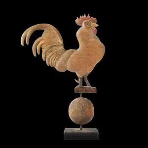 Weathervane; Carved Rooster, Weathered Surface