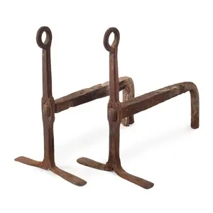Ring Top Andirons on Trestle Feet