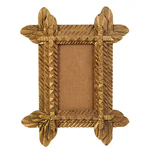 Tramp Art Frame, Triple Layered Frame, Crossed Feather Corners, Slanted Notching