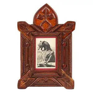 Pair Art Nouveau Style Tramp Art Frames, Relief and Chip Carved